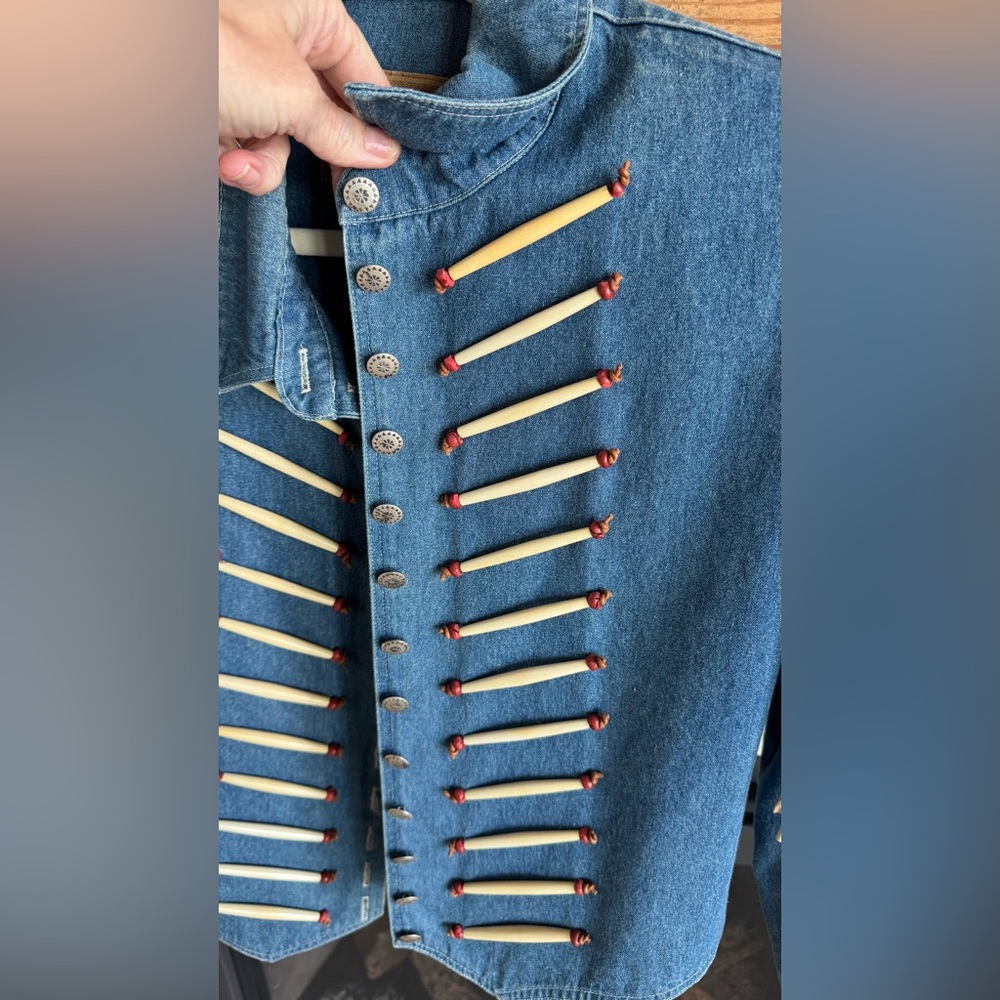Double D Ranch Blue Denim Fringe Jean Jacket with Bone Accents - Picture 4 of 6